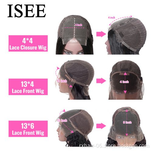 ISEE Manufacturer Lace Frontal  Bob Curly 10A Lace Wigs Short Peruvian Water Wave 6A Grade Human Hair Peruvian Korean Hair Wig